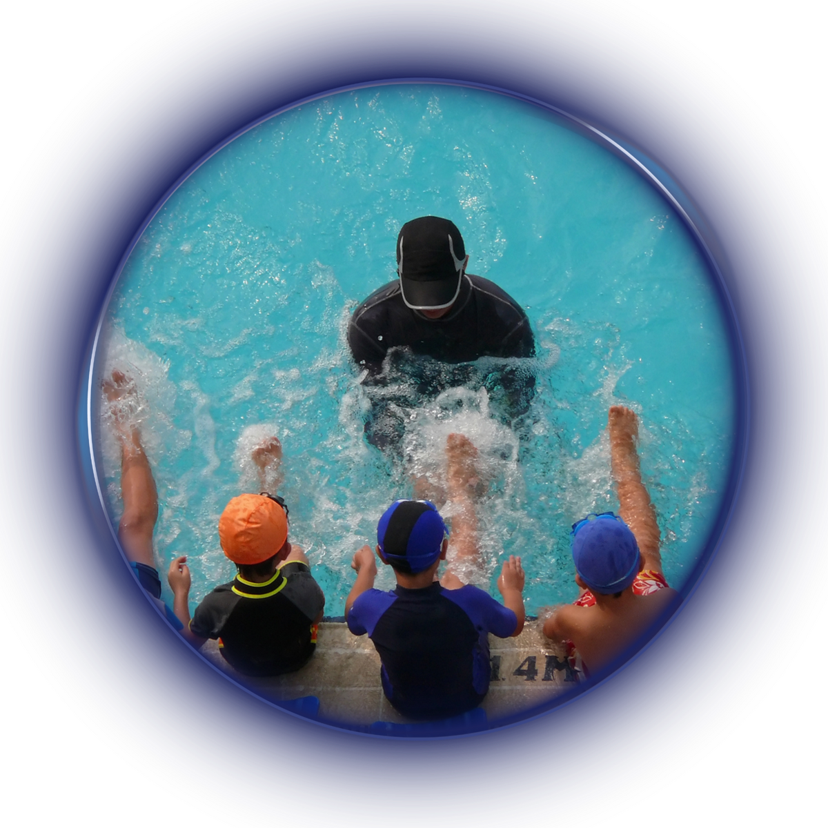Swim lessons Swim teacher taking a swimming class
